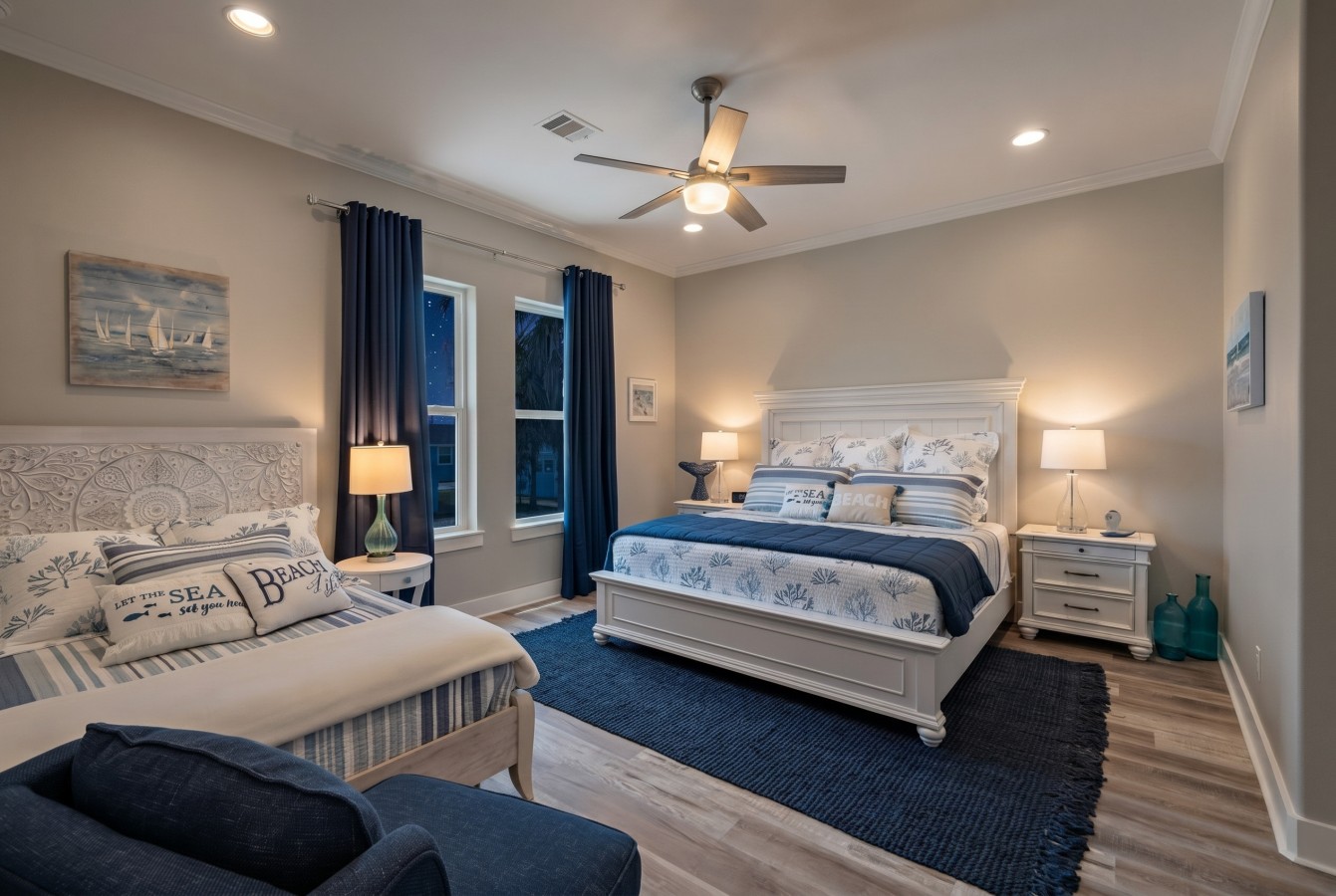 This bedroom has a king and a double bed