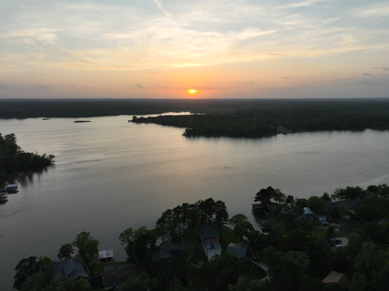 location on the lake, taken from a drone above the house