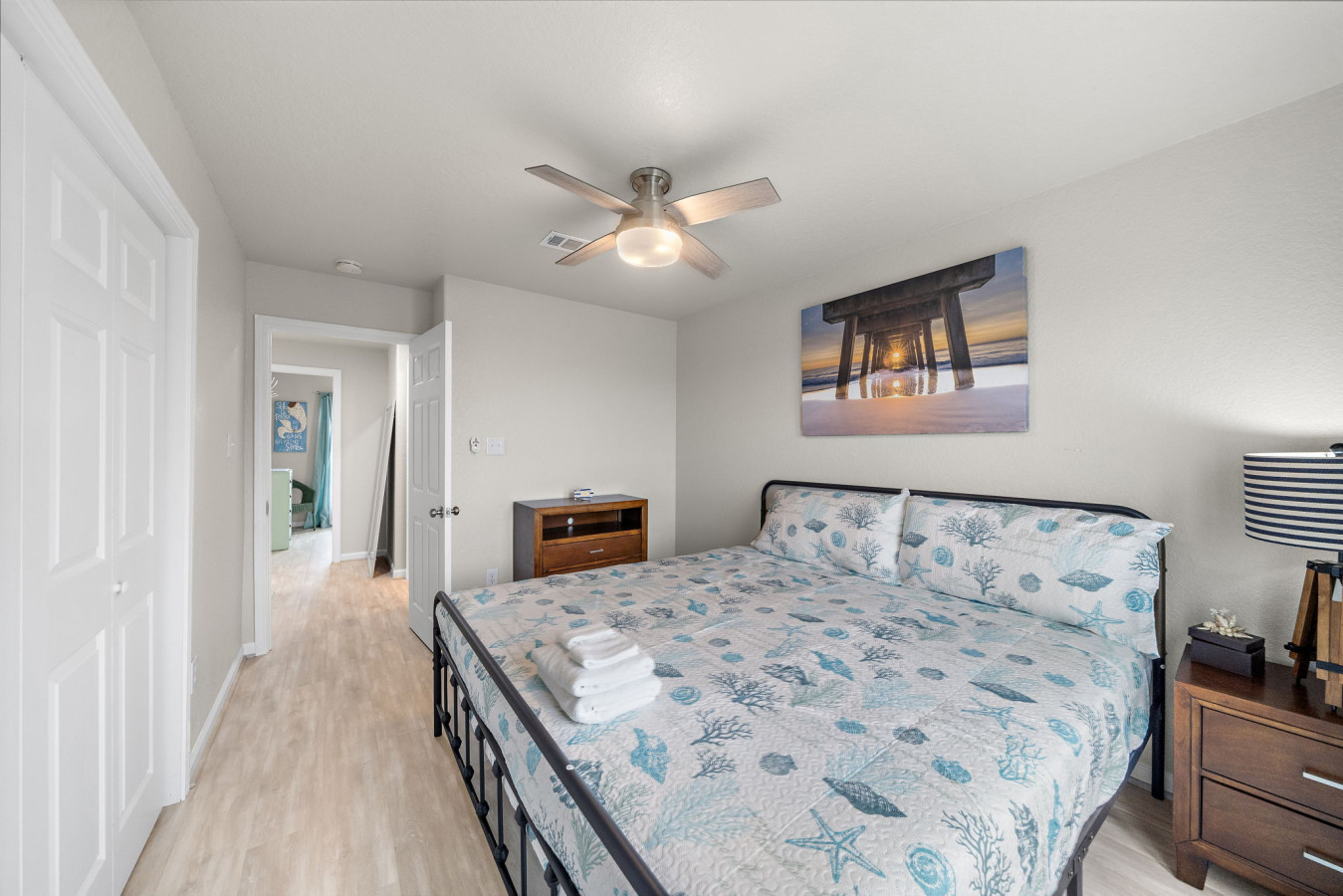 This bedroom has a king sized bed