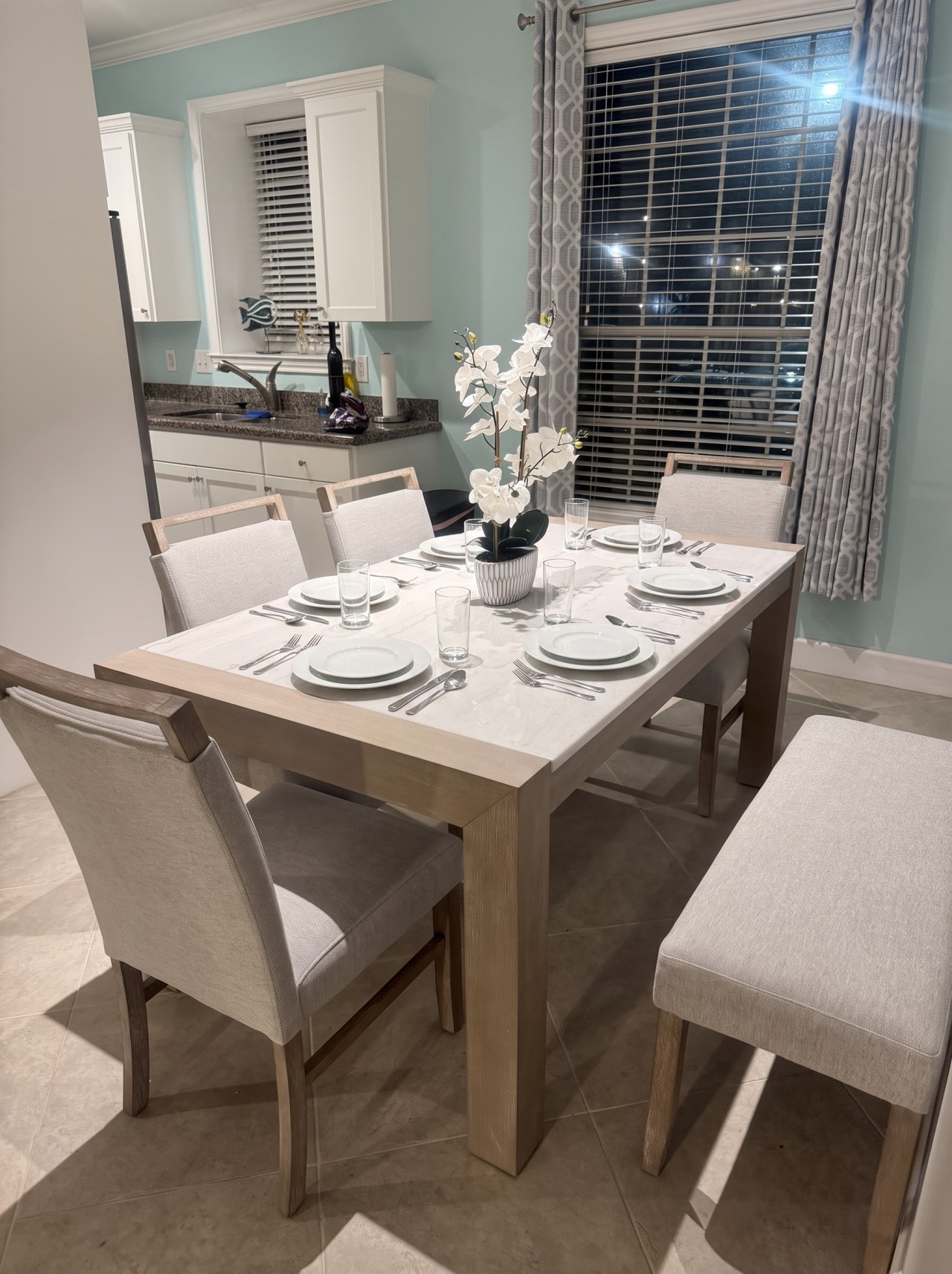 This dining area is located off the kitchen