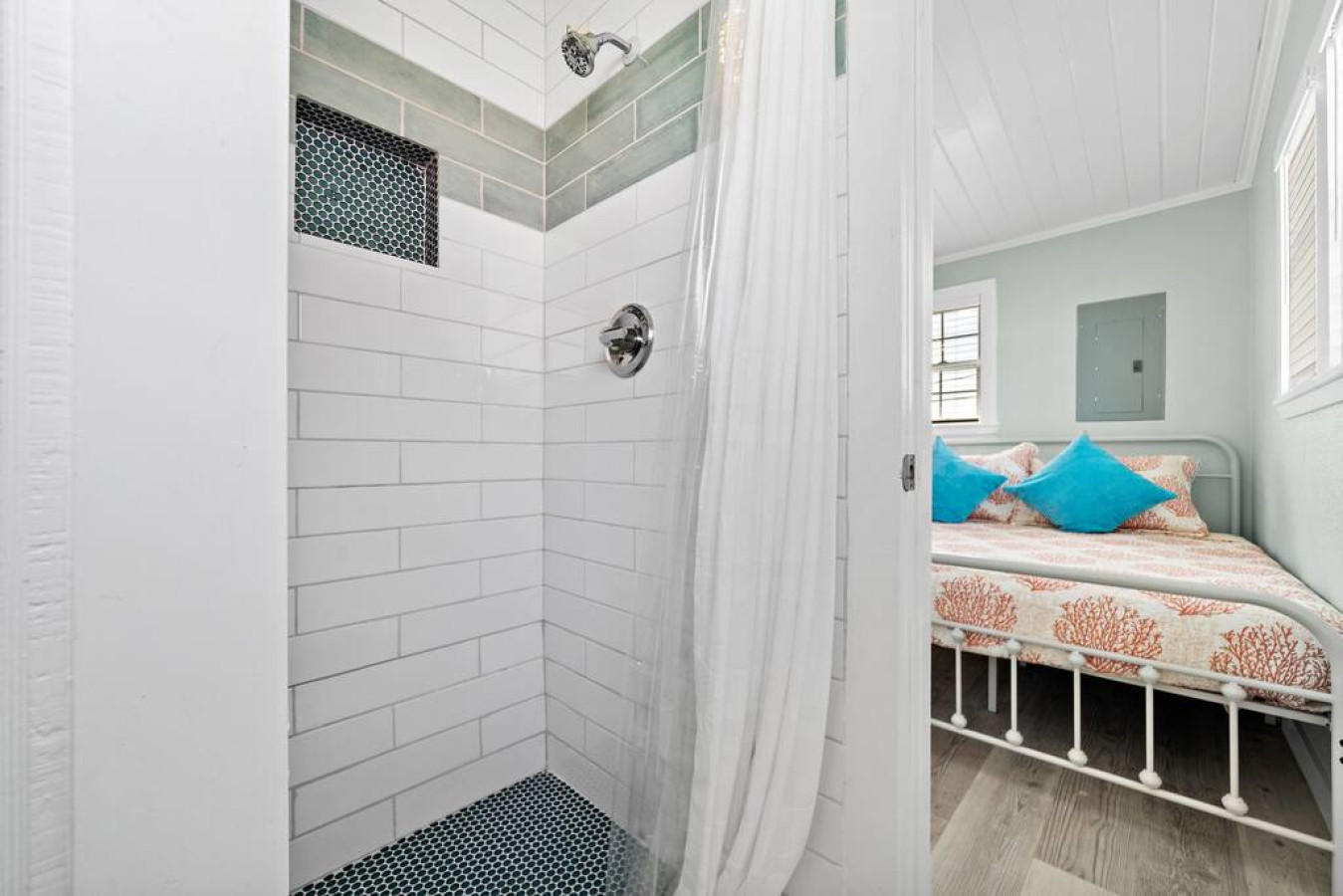 This bathroom is connected to a single bedroom