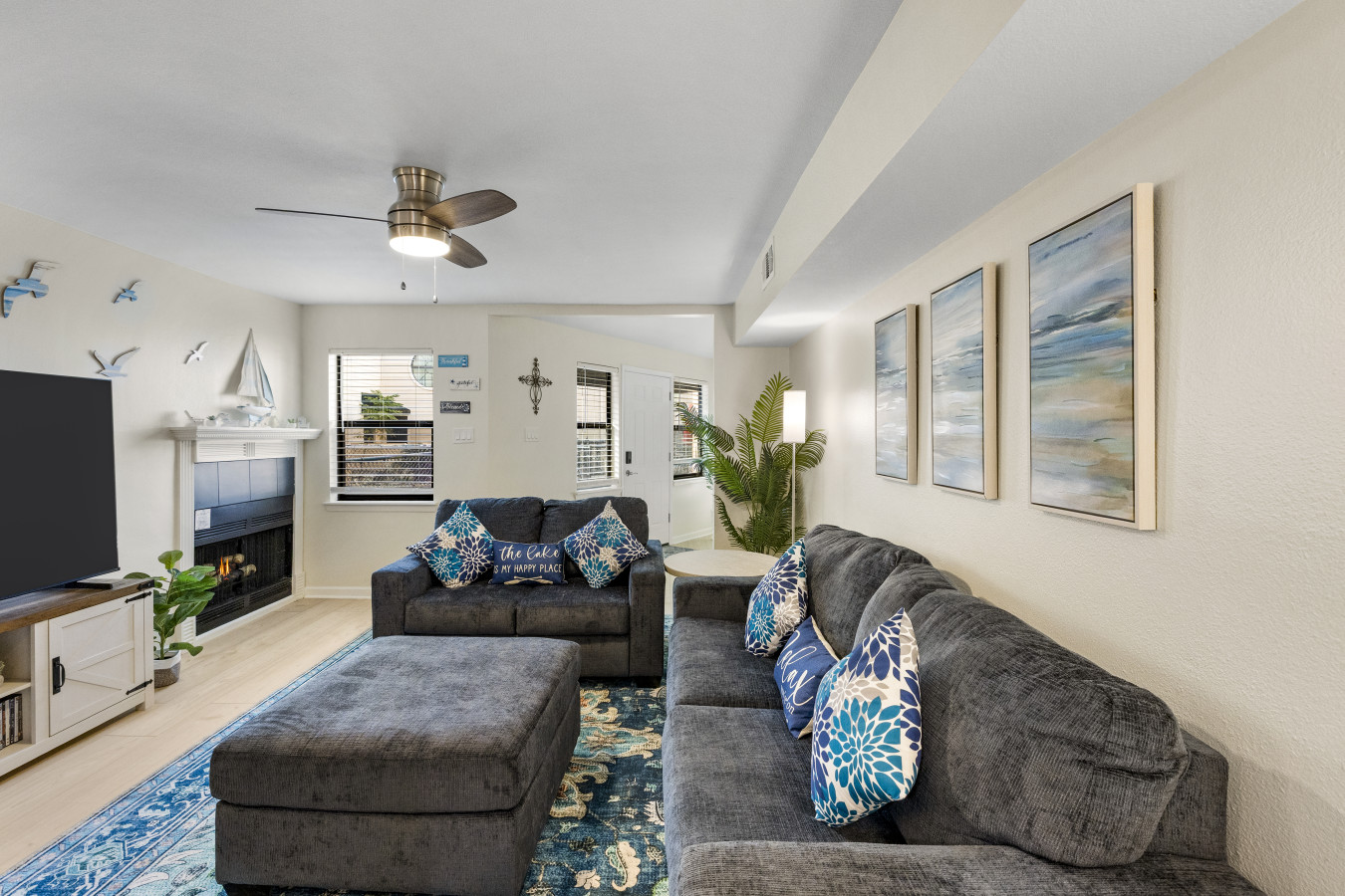 Cozy coastal living room with plush seating