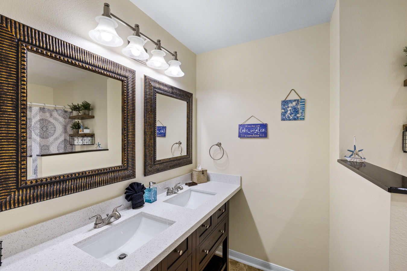 Spacious bathroom with double vanity and ample counter space
