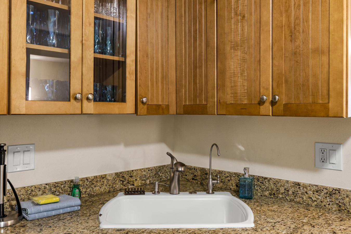 Well-stocked cooking space with essential utensils