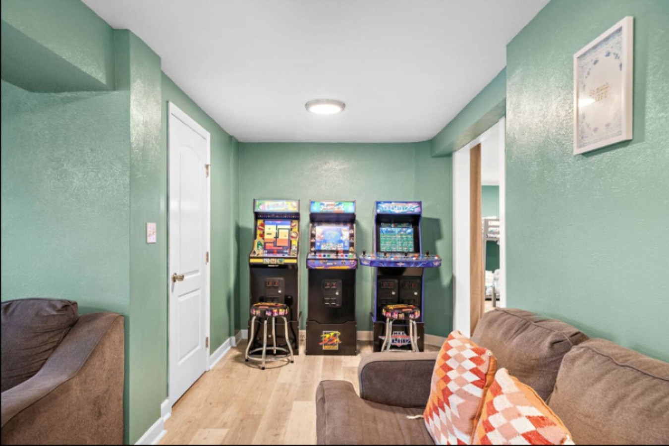 Enjoy this game room with a variety of games