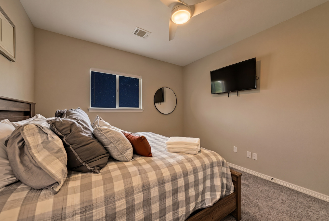 This bedroom has a king sized bed