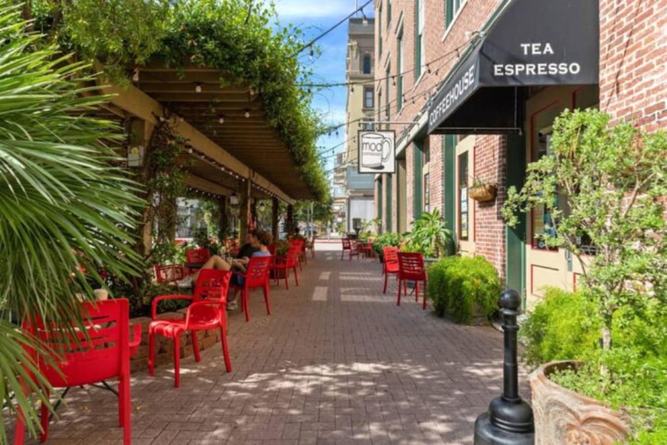 The Mod Coffeehouse on the Strand is a local-favorite spot for a latte