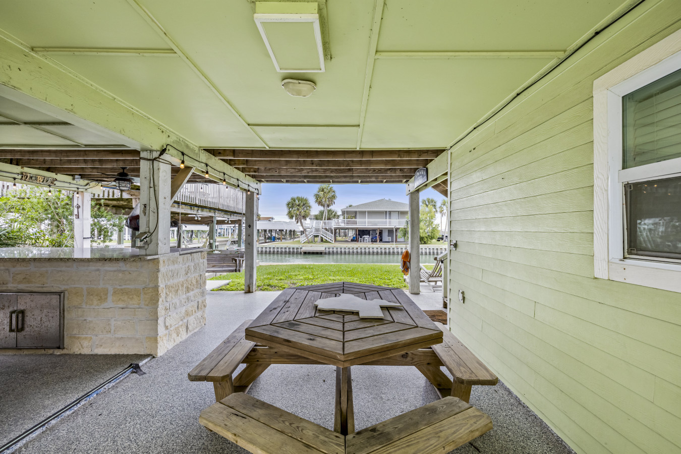 A cool, covered area perfect for relaxing and gathering