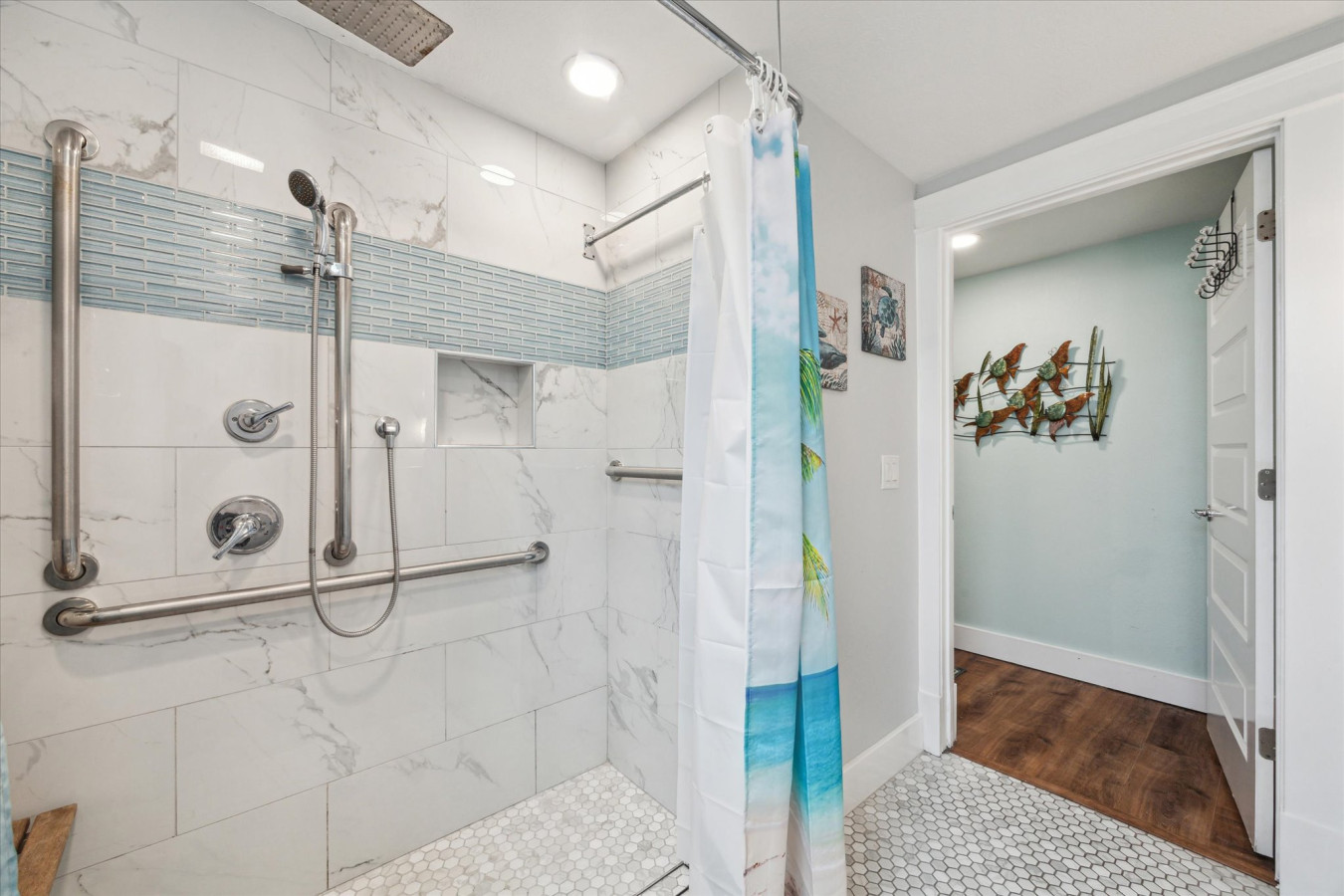 The spacious shower design offers comfort and ease of use