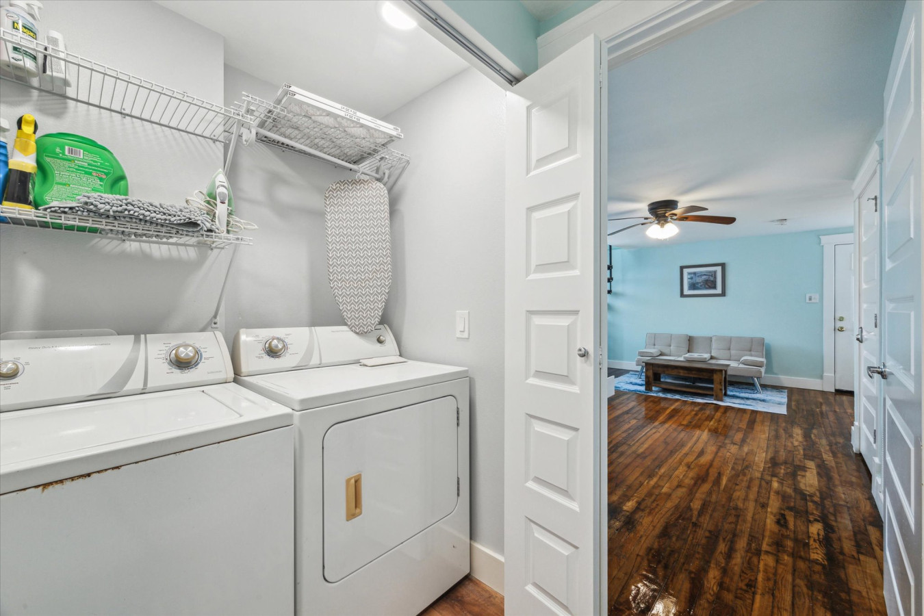 Convenient in-home laundry featuring a full-size washer and dryer