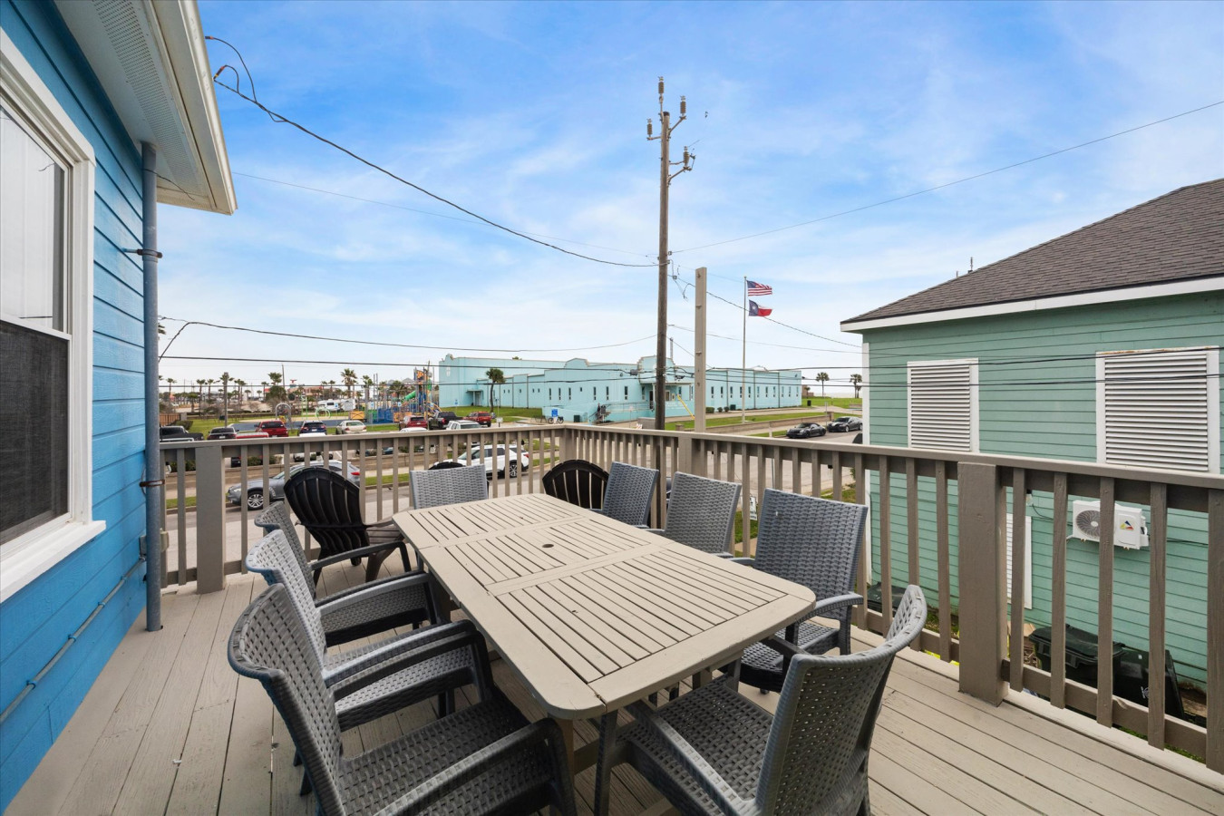 Enjoy outdoor meals on the spacious deck with a large dining table