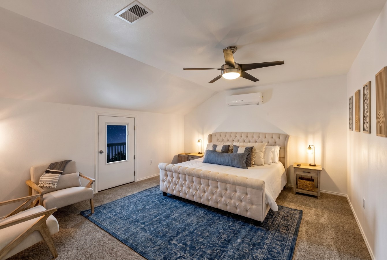 A calm, comfortable bedroom designed for restful nights