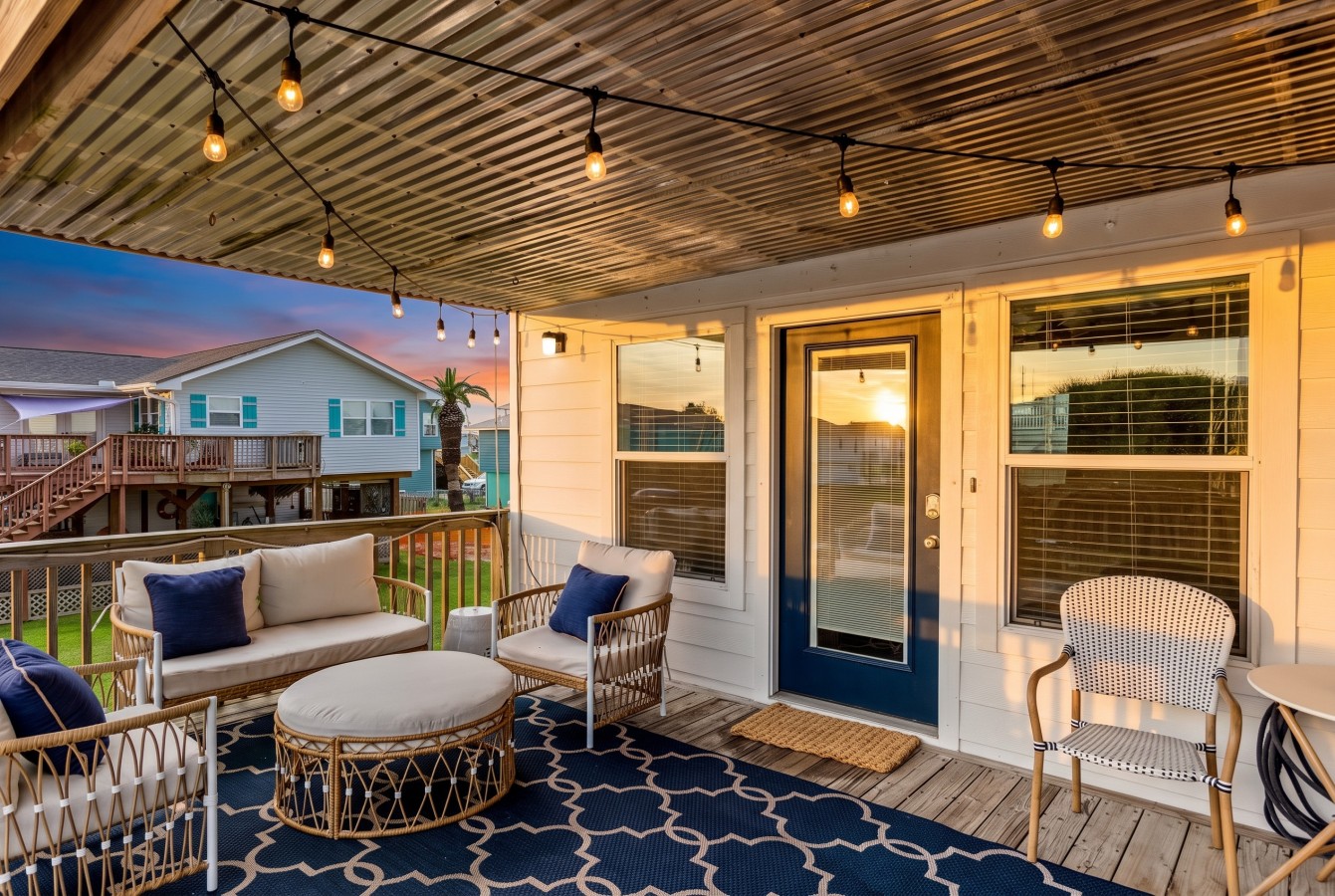 Relaxing outdoor lounge on the covered deck
