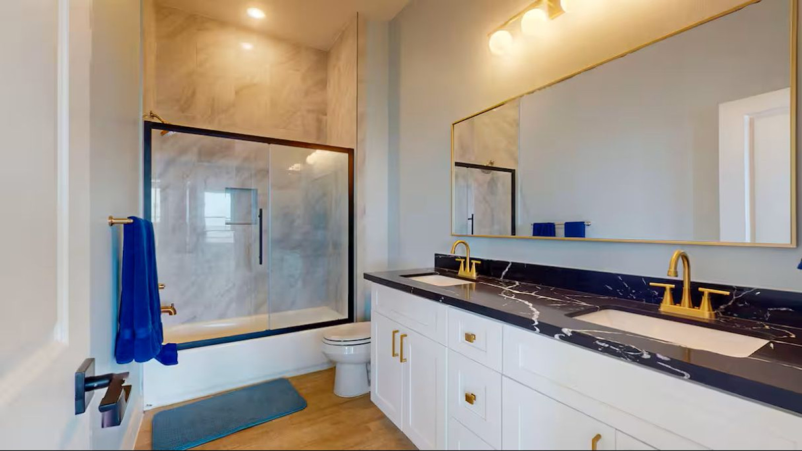 Bright bathroom with polished finishes