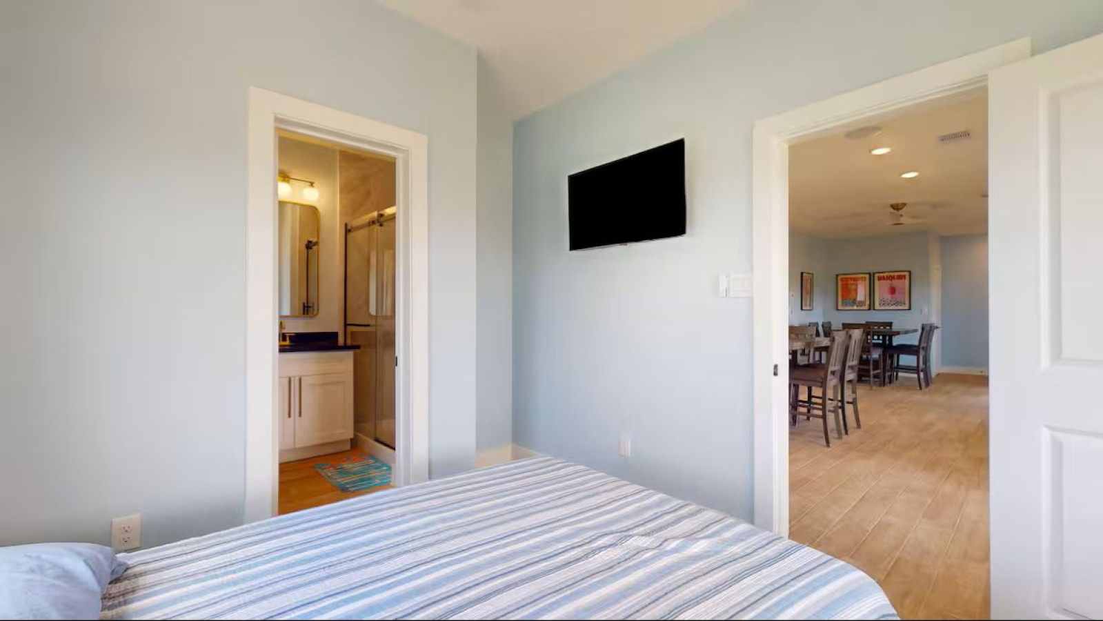 This bedroom has a queen-sized bed