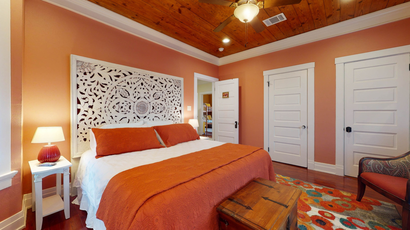 This bedroom has a king sized bed