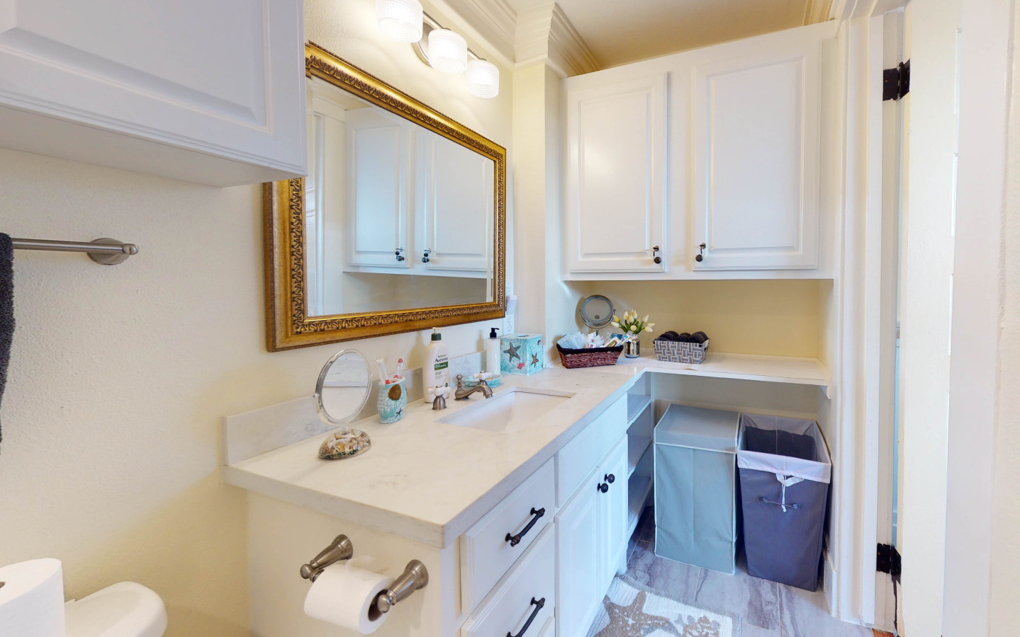 Freshen up in this beautifully appointed bathroom