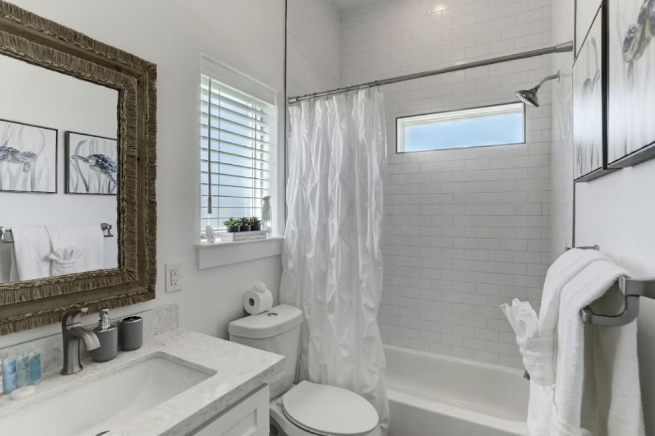 Unwind in this beautiful bathroom after a day of adventures