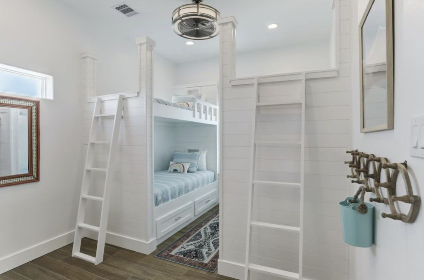 This bedroom has 2 twin over twin built in bunk beds