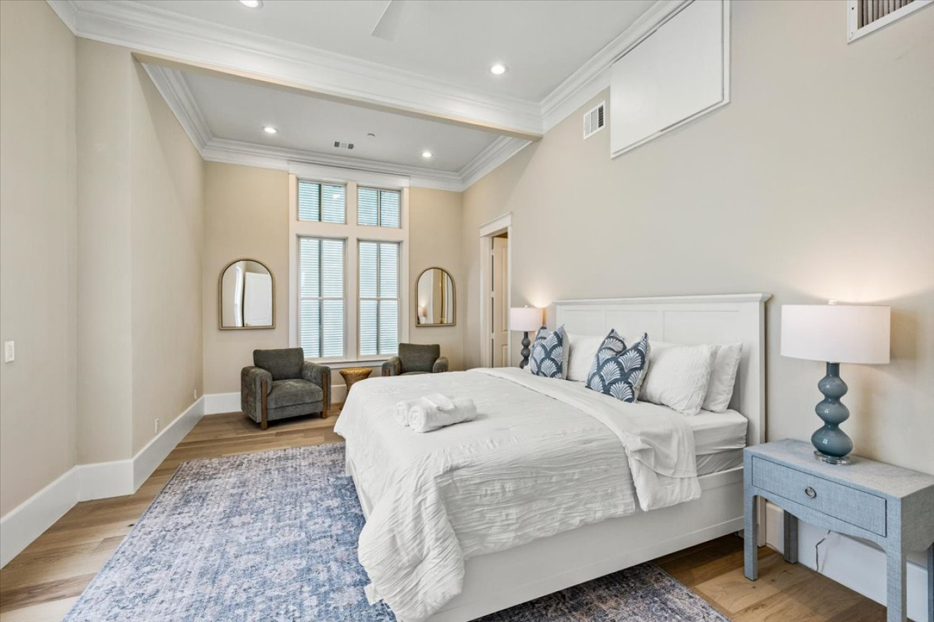 This bedroom has a king sized bed