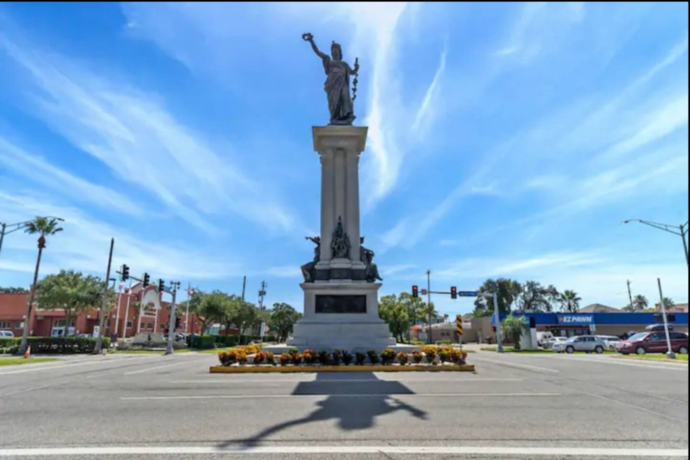 The Texas Heroes Monument was built by using granite and bronze! It really is as big as it looks in the photo