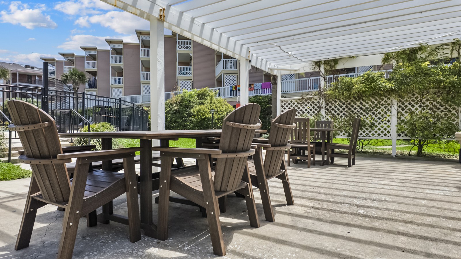 Unwind and dine al fresco in this charming outdoor space