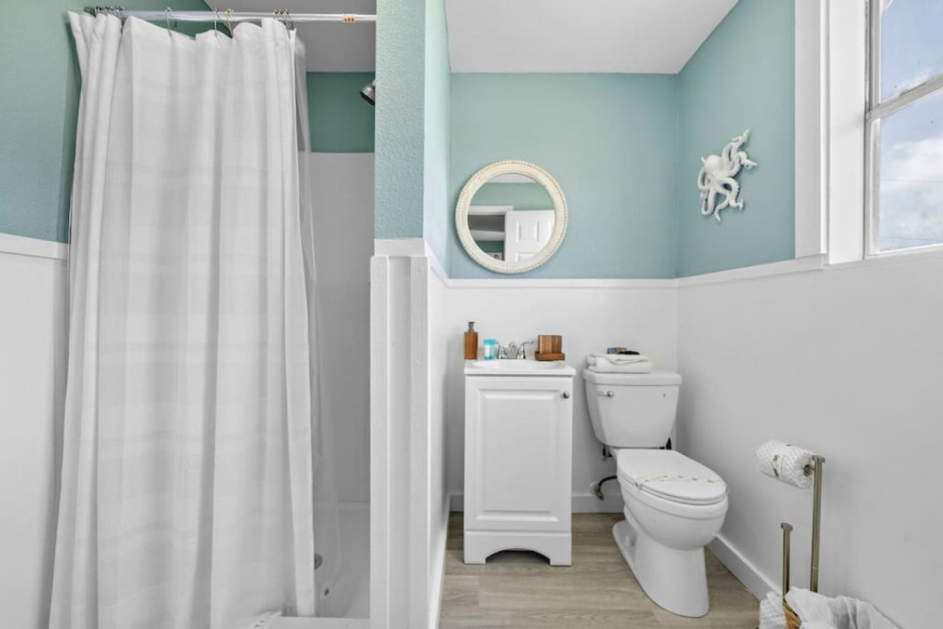 This bathroom is shared by several bedrooms
