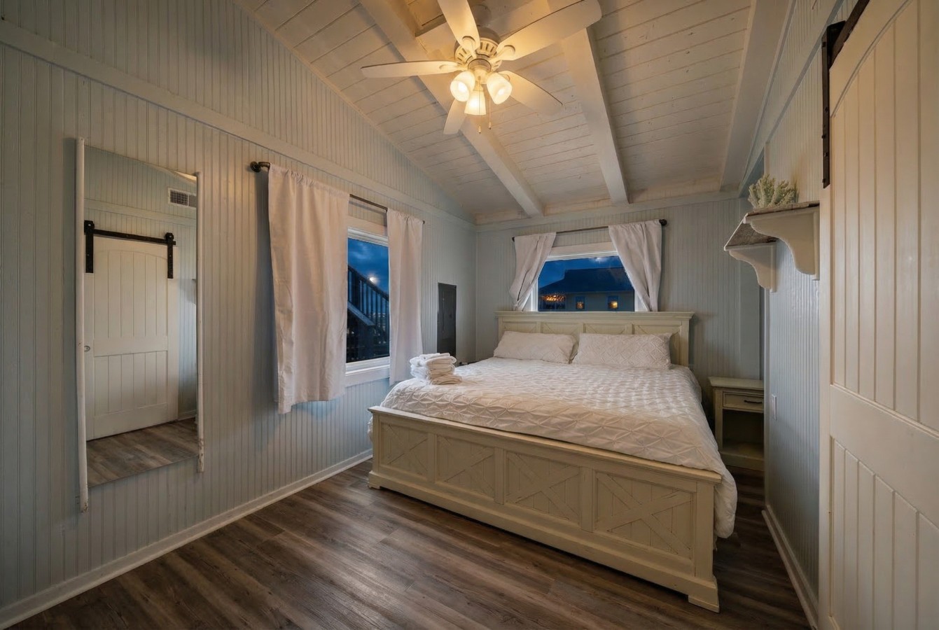 This bedroom has a king sized bed