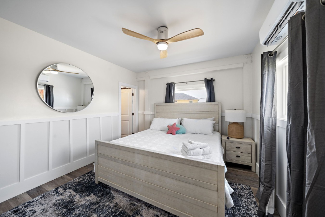 This bedroom has a king sized bed
