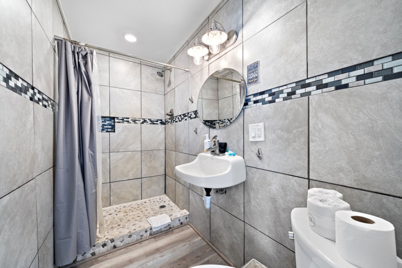 This bathroom is shared by several bedrooms