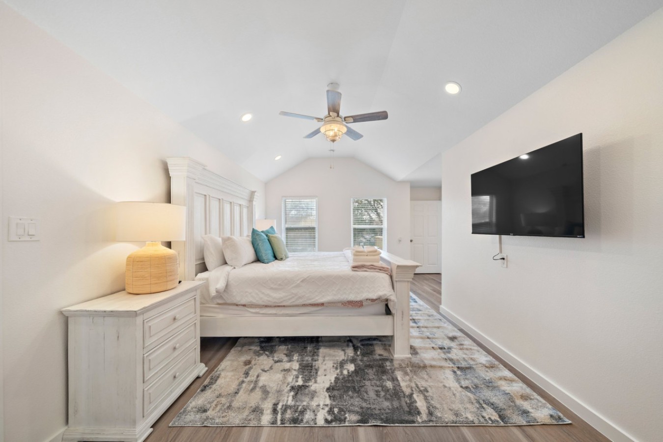 This bedroom has a king sized bed