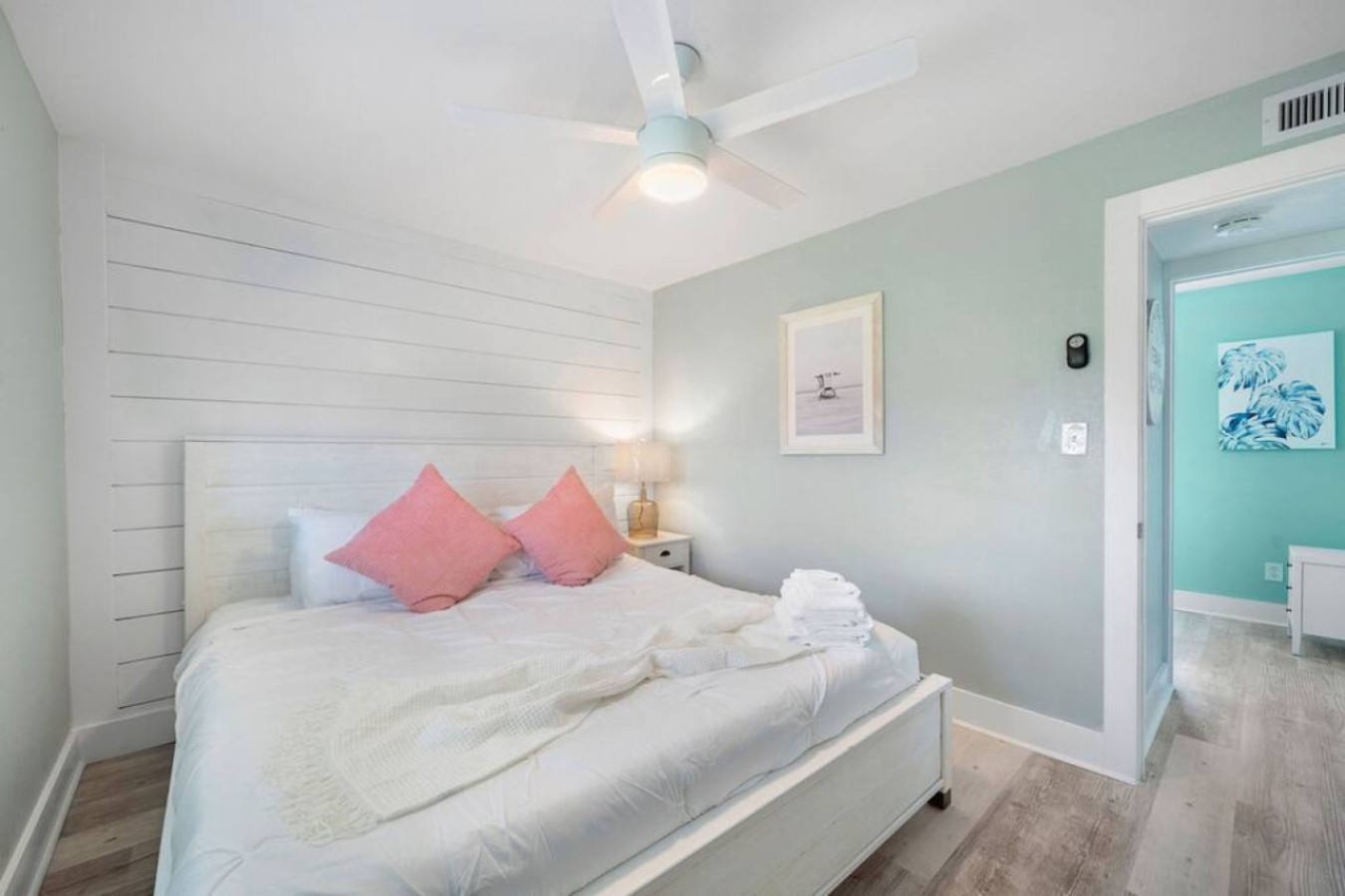 This bedroom has a king-sized bed
