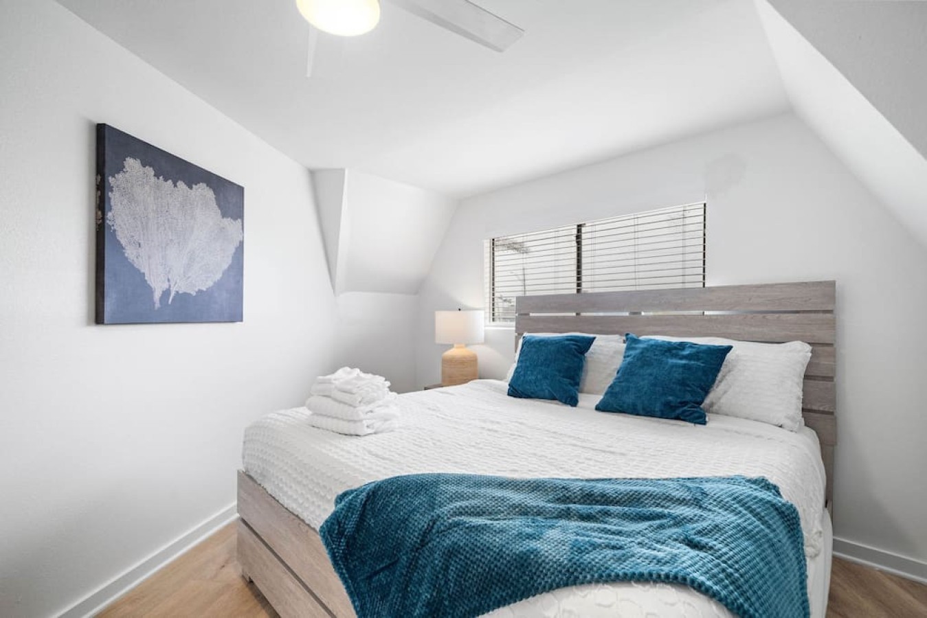 This bedroom has a king sized bed