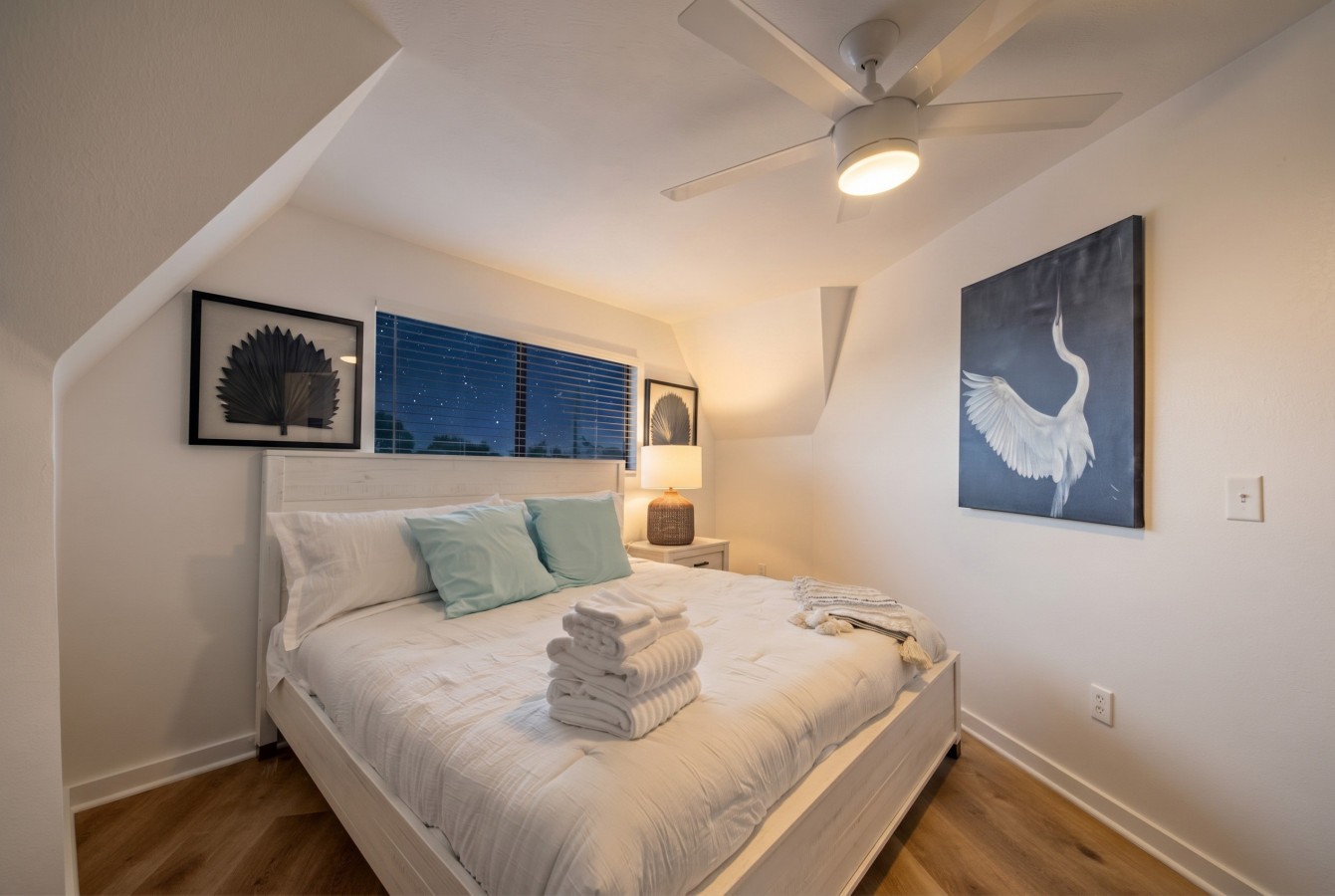 This bedroom has a king sized bed
