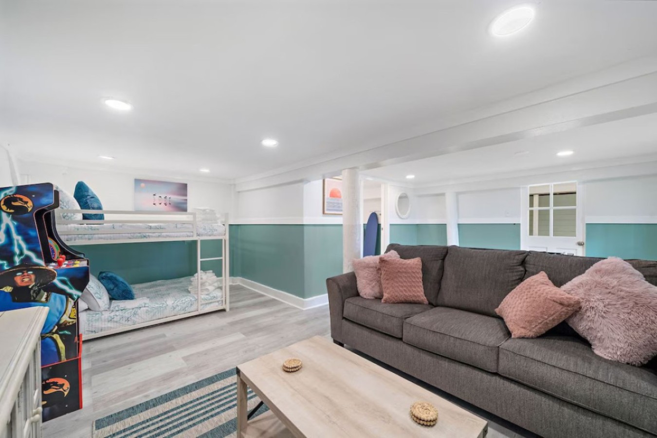 Enjoy this game room with a variety of games