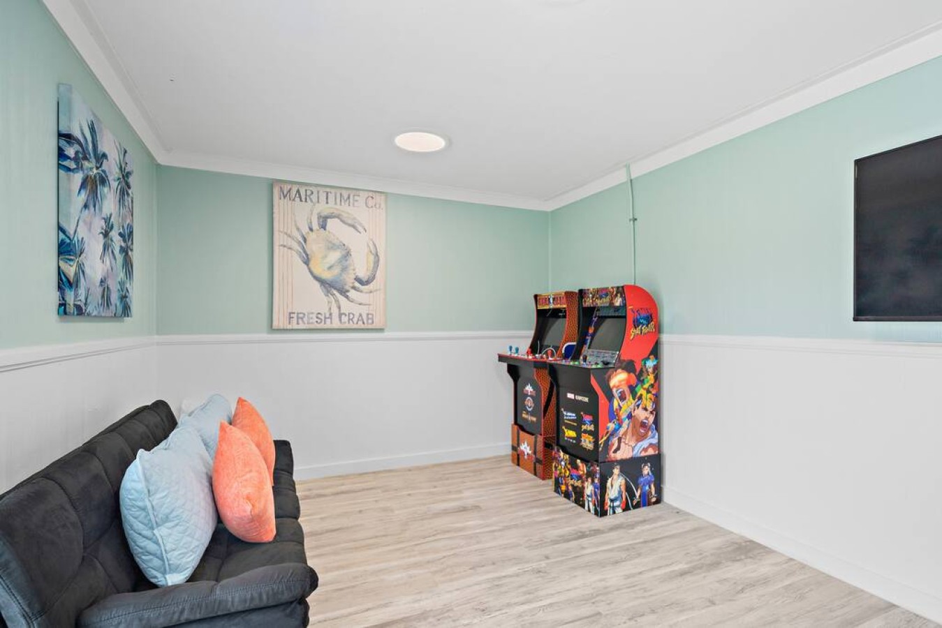 Enjoy this game room with a variety of games