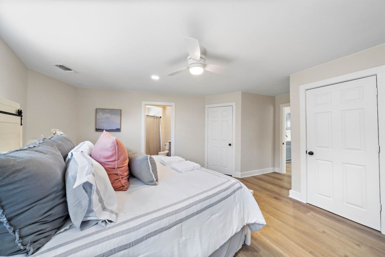 This bedroom has a king sized bed