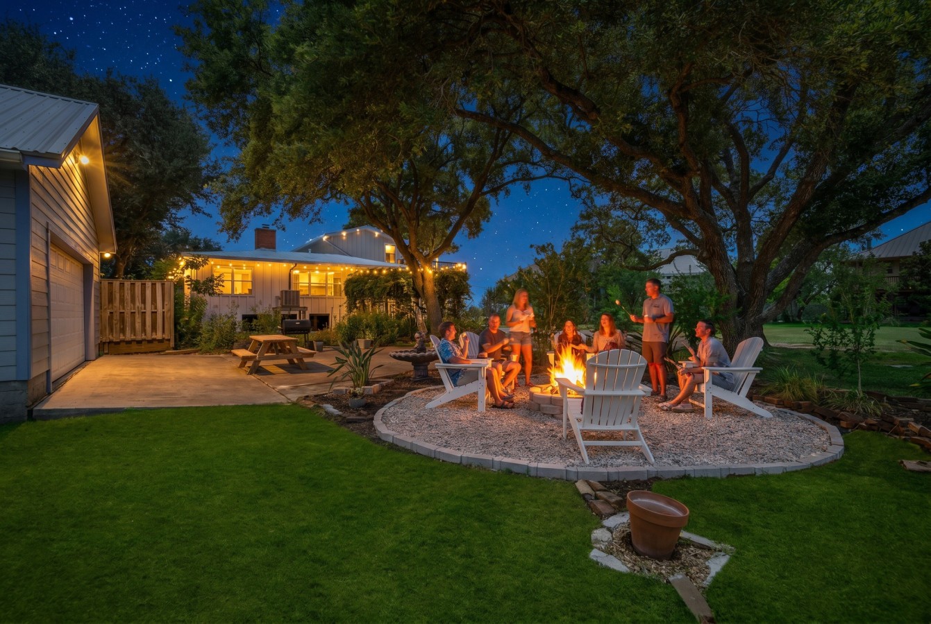 Enjoy s'mores & laughter by the crackling fire pit