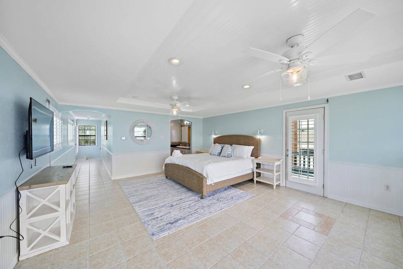 This bedroom has a king sized bed