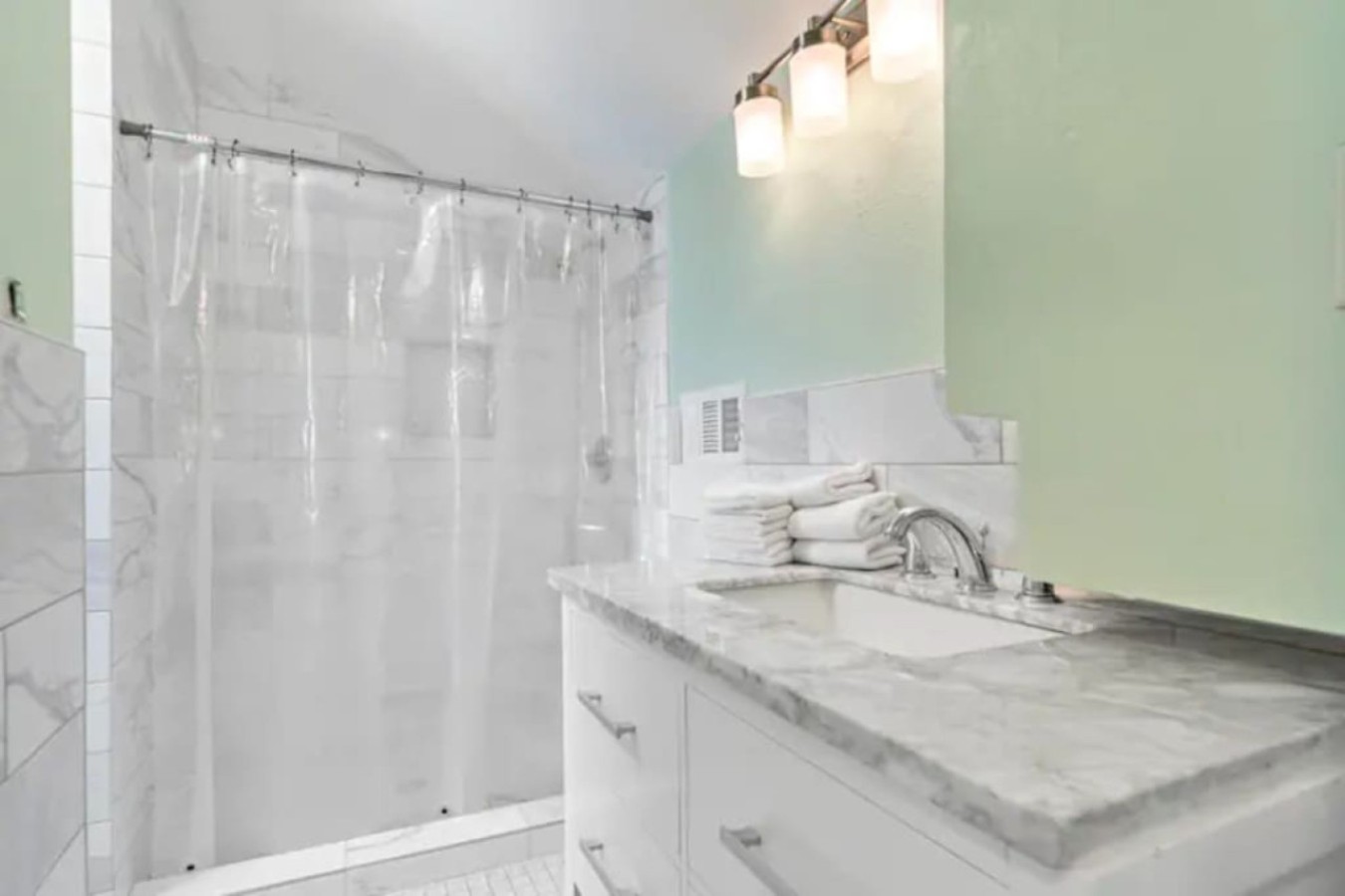The third-floor master bathroom