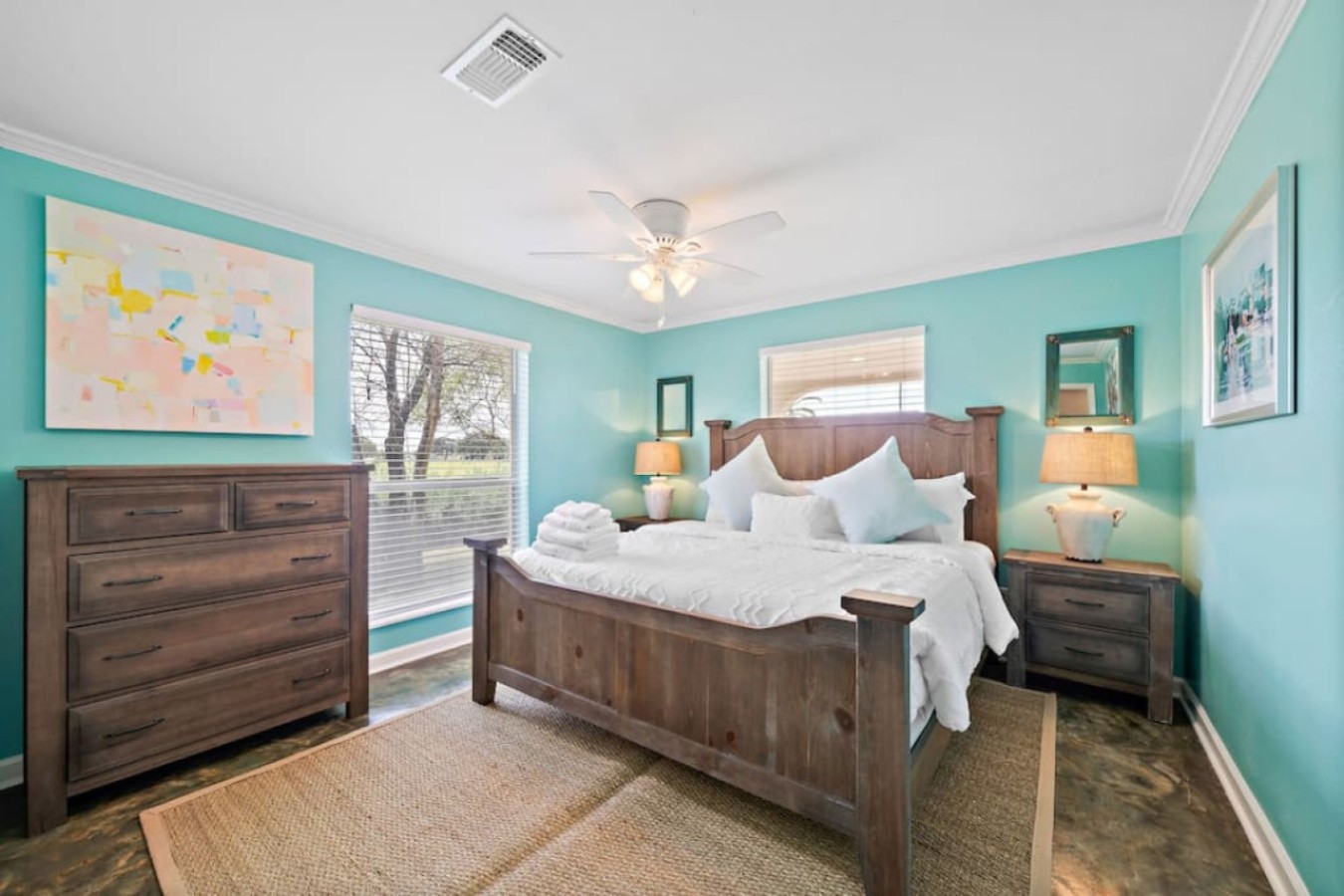 This bedroom has a king sized bed