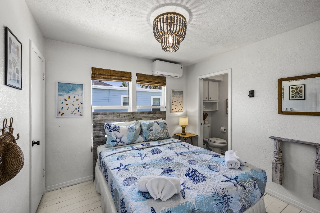 This bedroom has a queen-sized bed