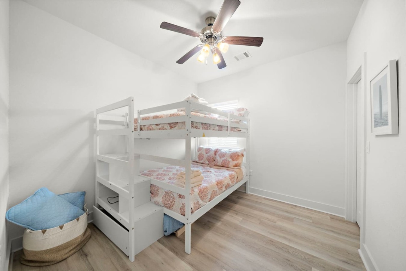 Your private escape into serene bedroom elegance with this full bunk bed