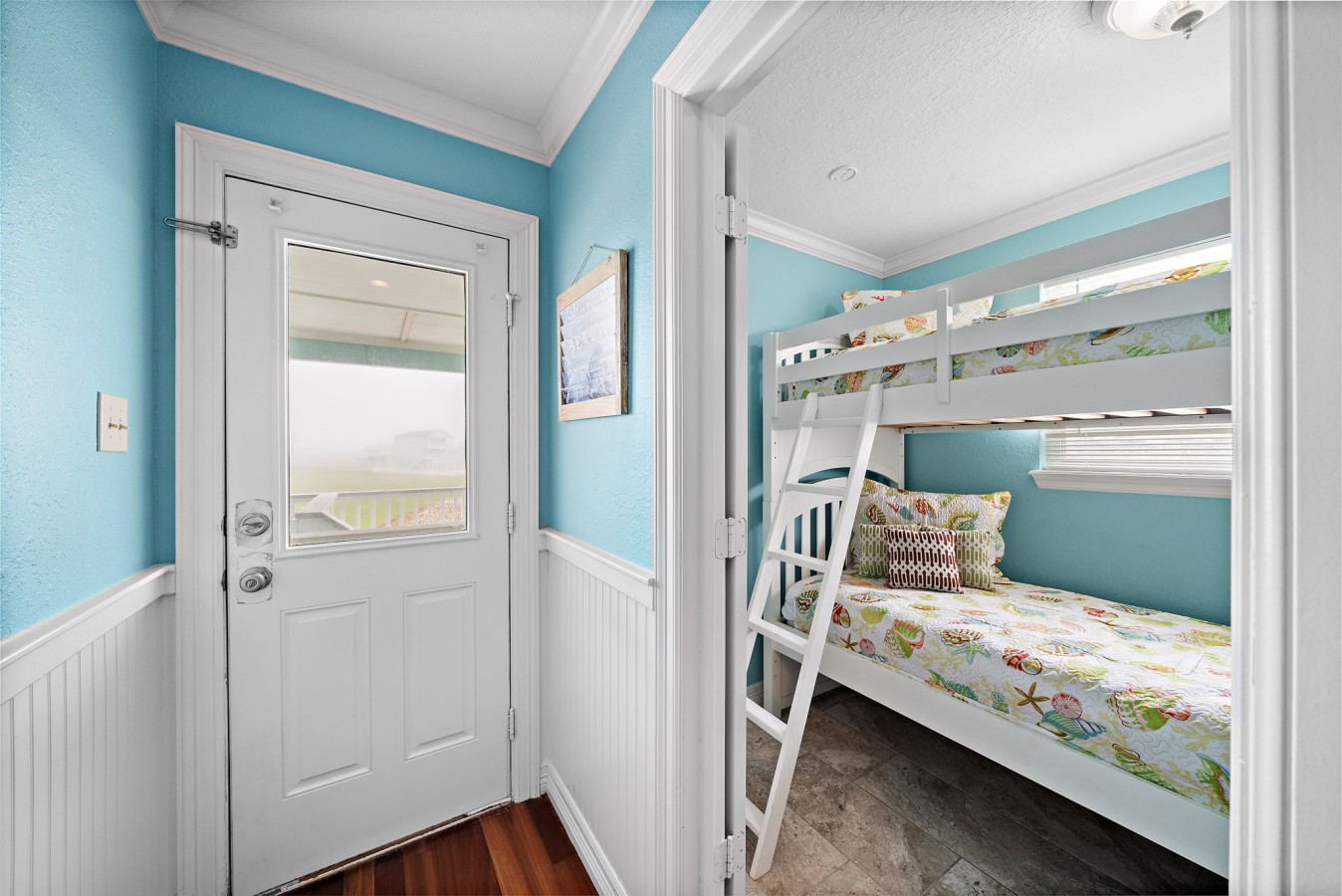 This bedroom has a twin over twin bunk bed