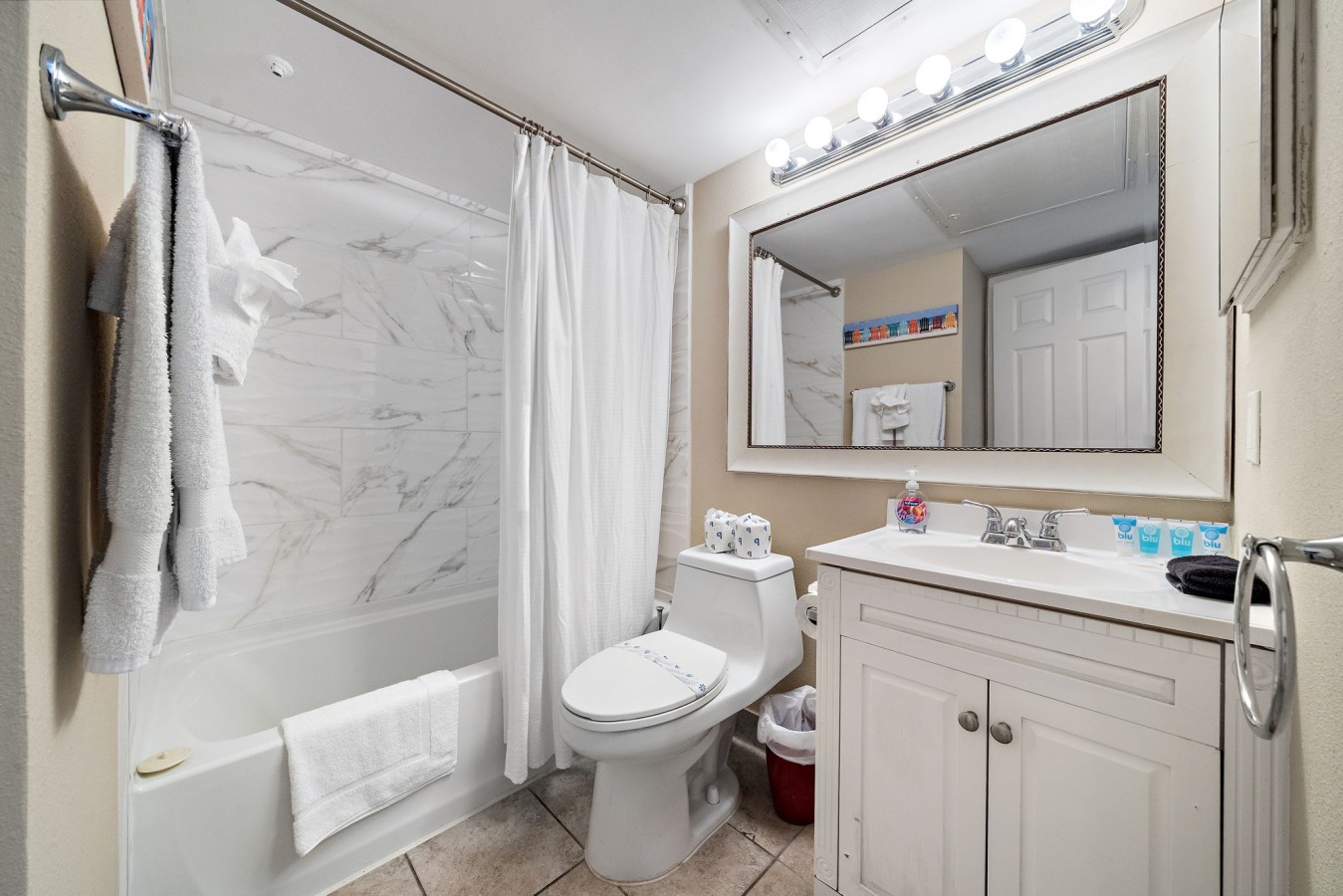 This bathroom offers a place to relax after a long day