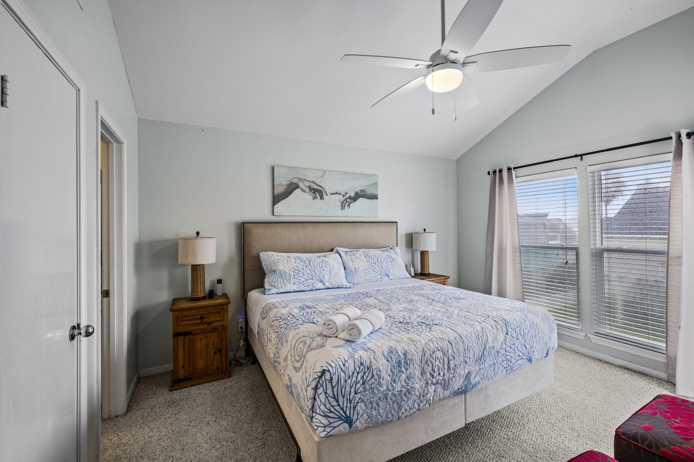 This bedroom has a king-sized bed