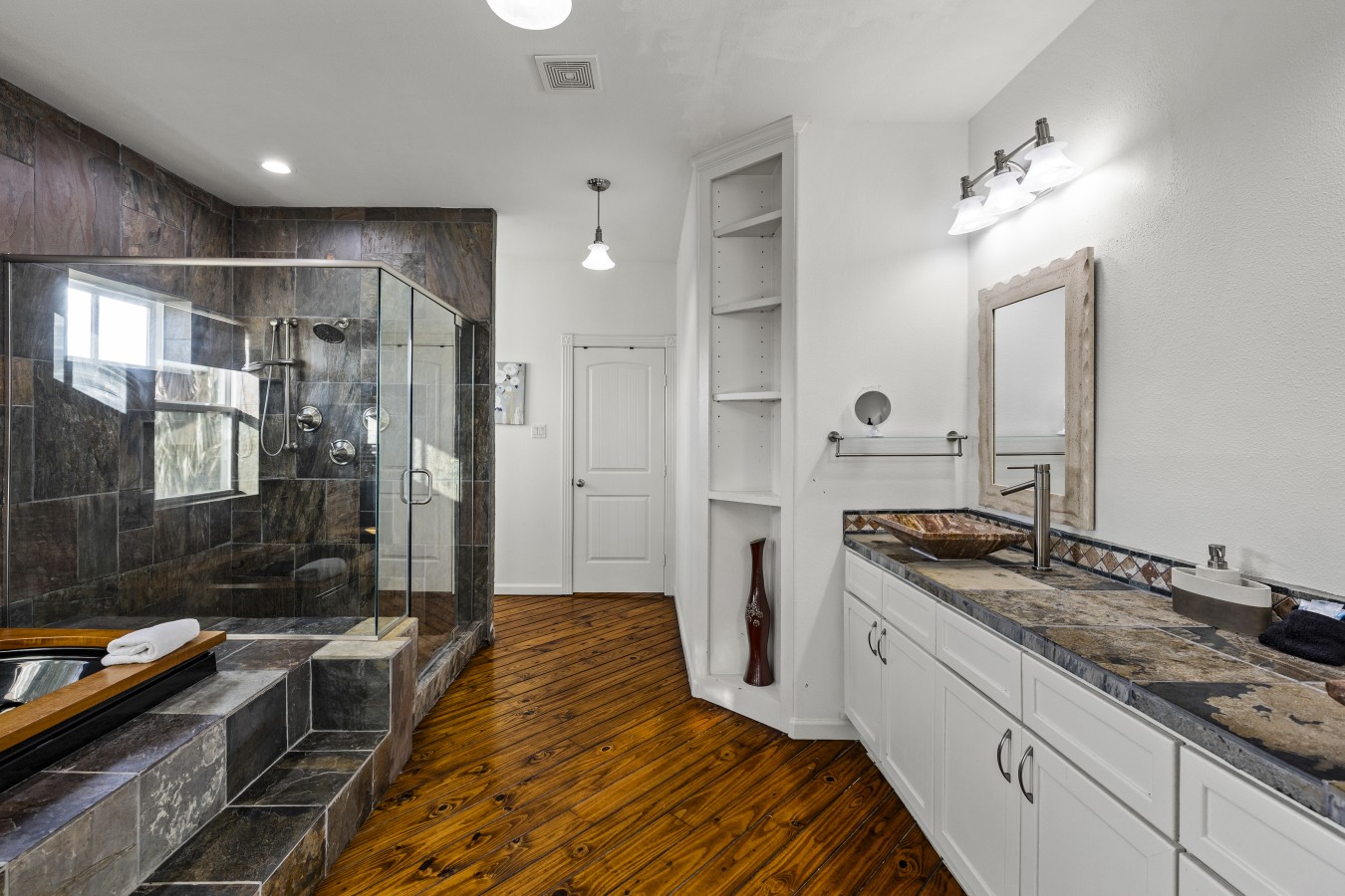 Choose between a long soak or a walk-in shower