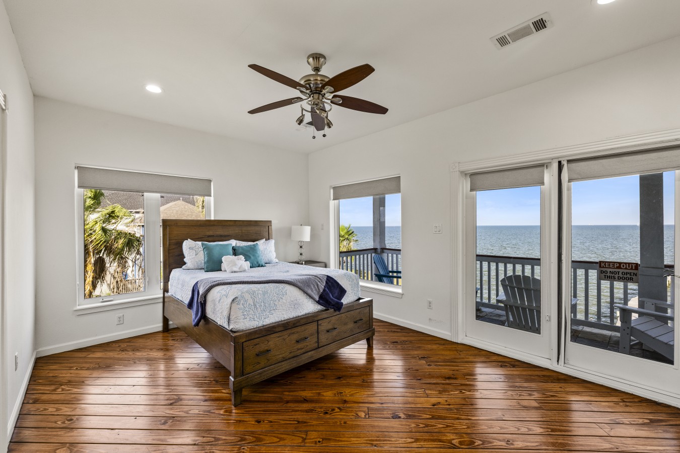 This bedroom has a queen-sized bed