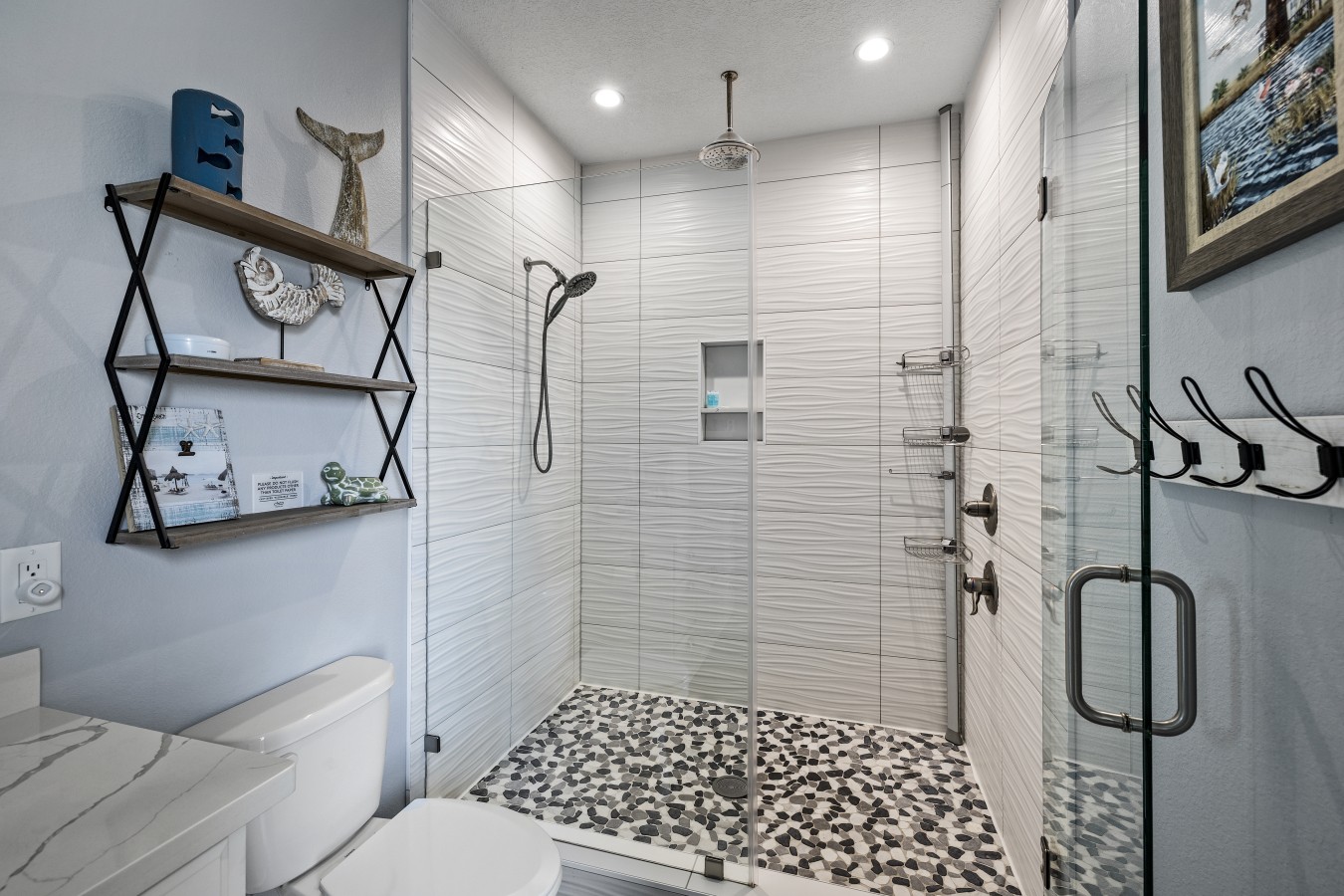 Rinse off the sand under the rainfall shower