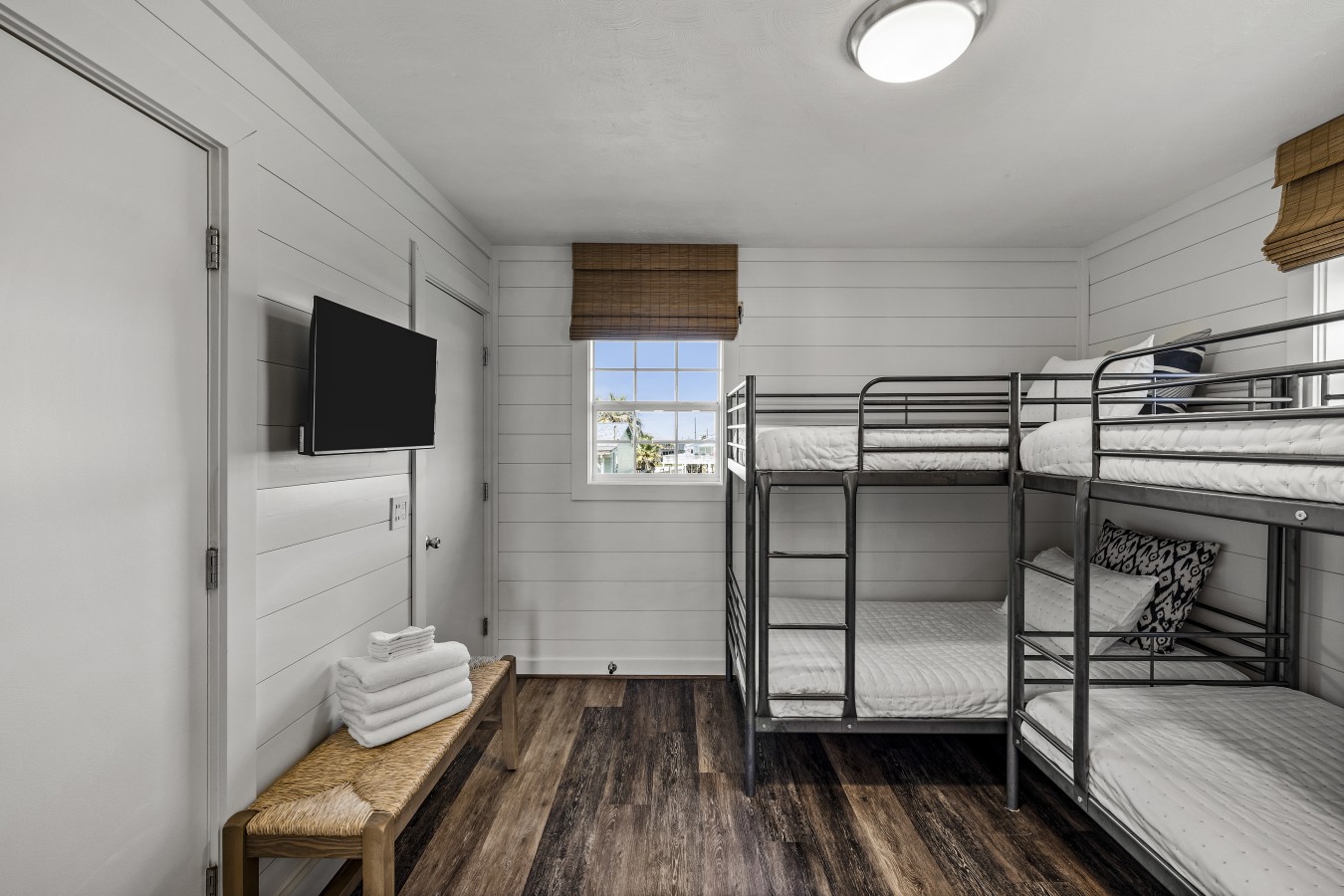 This bedroom has 2 twin over twin bunk beds